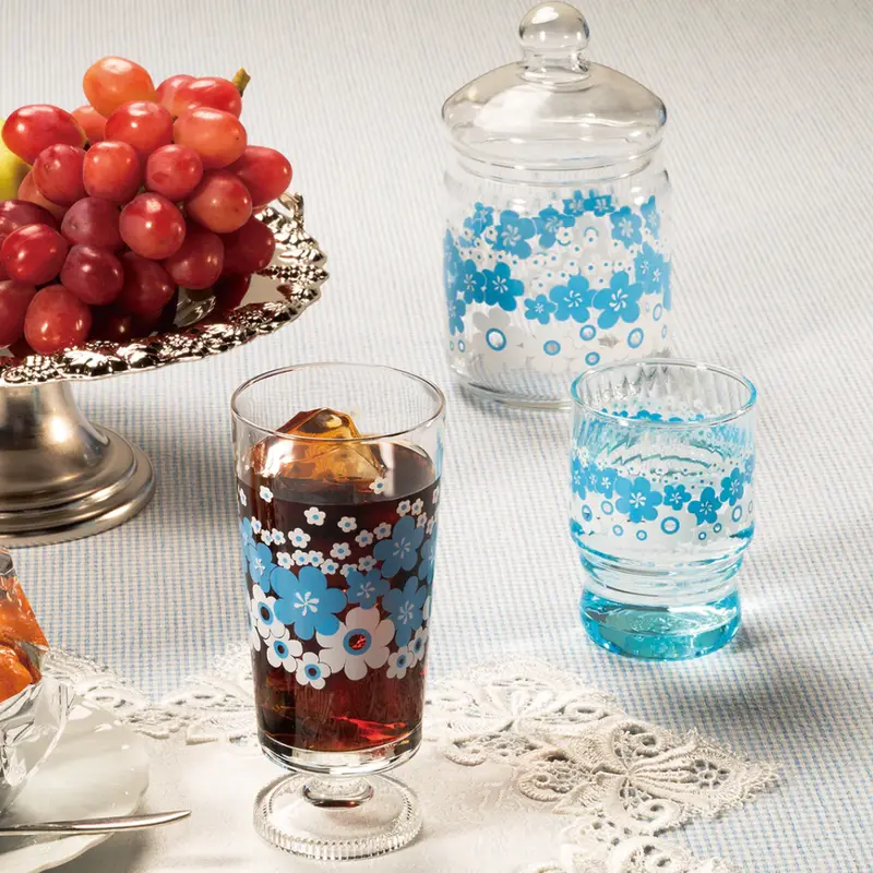 Aderia Blue Floral Glass Stemmed Goblet For Beverages 1