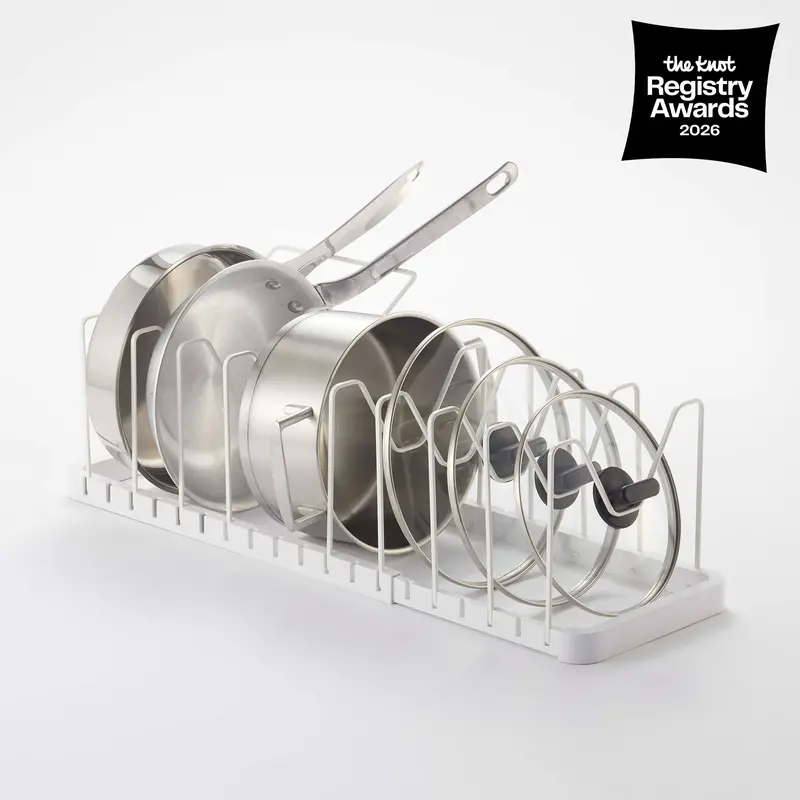 Adjustable Cookware Lid Organizer – Vertical Steel Rack 1