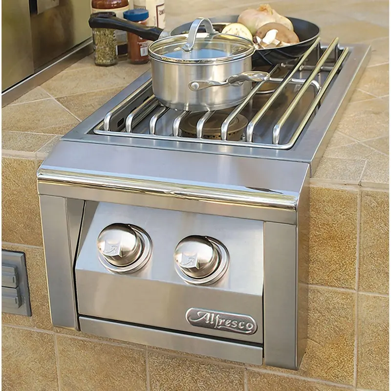 Alfresco 14" Signal Grey Gloss Natural Gas Double Side Burner – Cart-Mounted 1