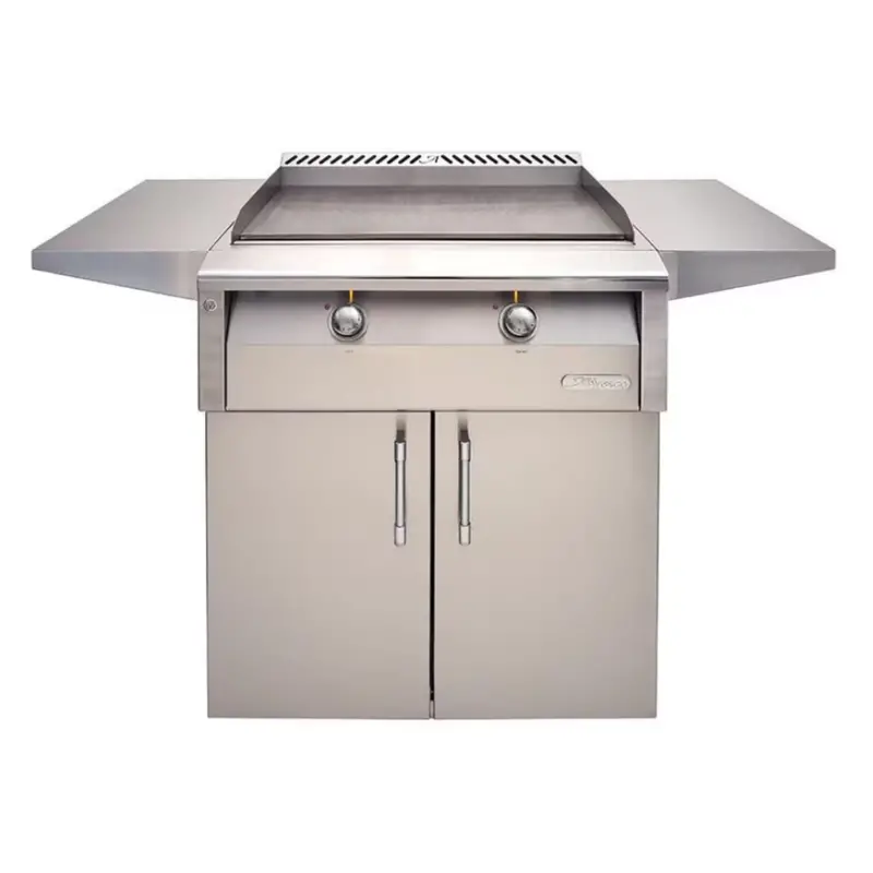 Alfresco 30" Signal White Matte Gas Griddle – Dual-Zone Thermostatic Control With 30" Two-Door Mobile Cart 1