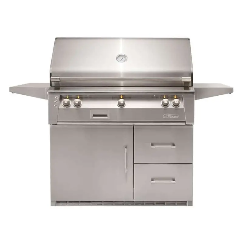 Alfresco Luxury 42" Traffic Yellow Gloss Natural Gas Grill – Searzone™ Burner & Integrated Cooler Cart 1