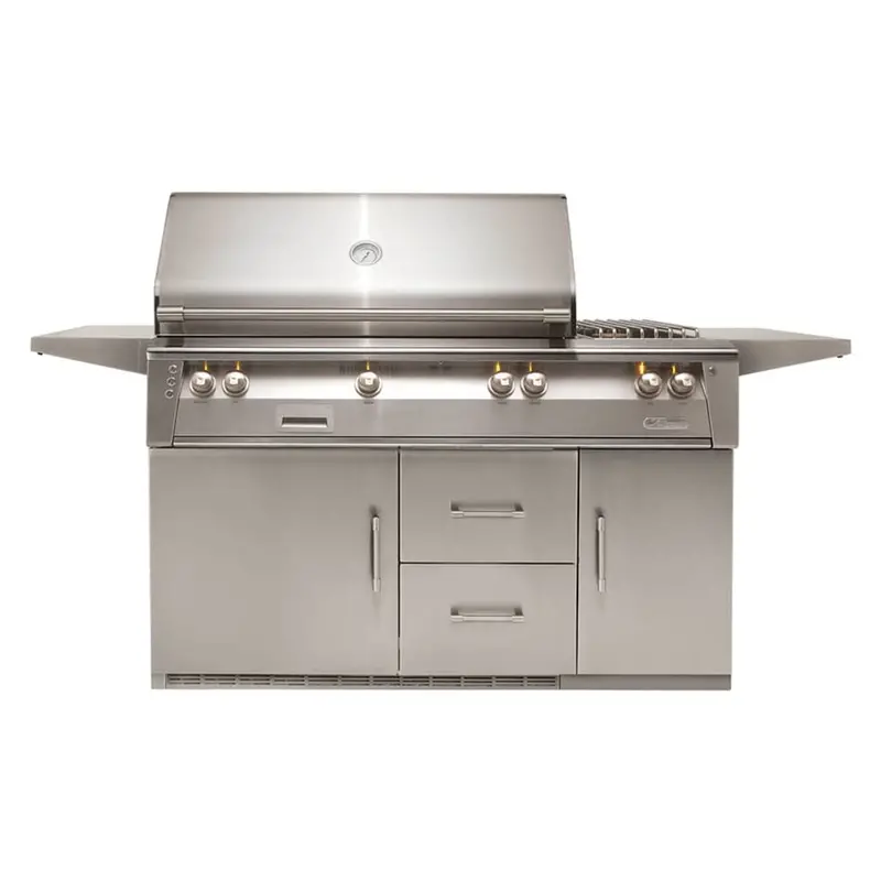 Alfresco Luxury Deluxe 56" Blue Lilac Gloss Natural Gas Grill With Searzone™, 20K Btu Sideburner & Refrigerated Storage Cart 1