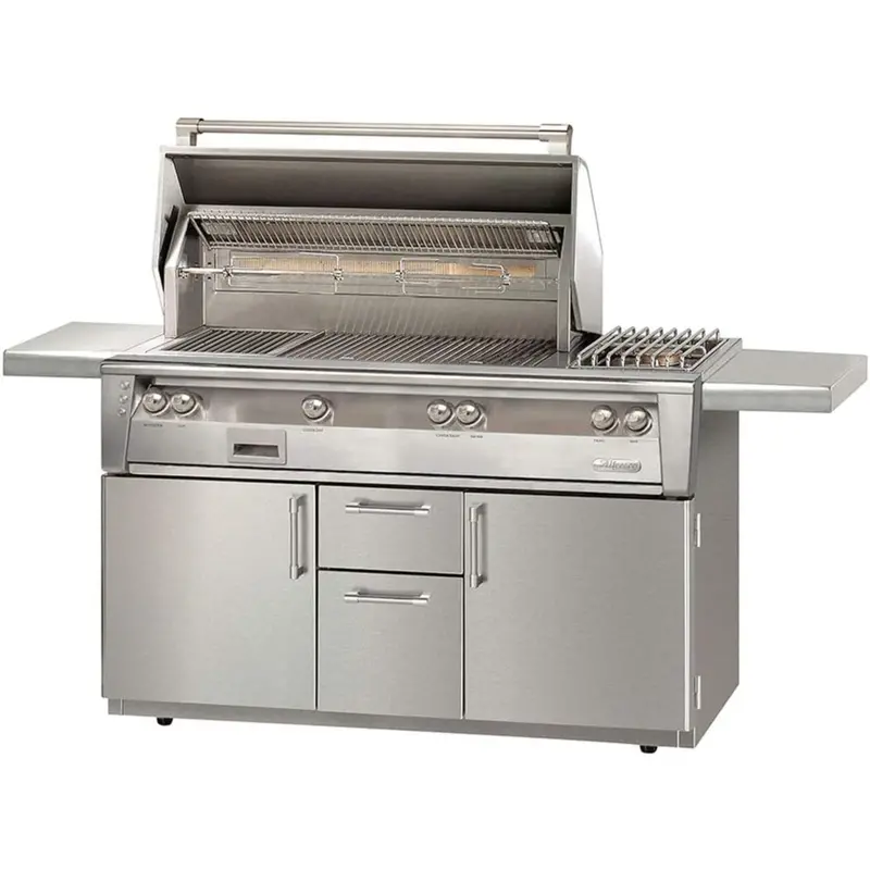 Alfresco Luxury Deluxe 56" Jet Black Gloss Searzone™ Lp Grill With Dual Main, Searzone™, And 20K Btu Sideburner 1