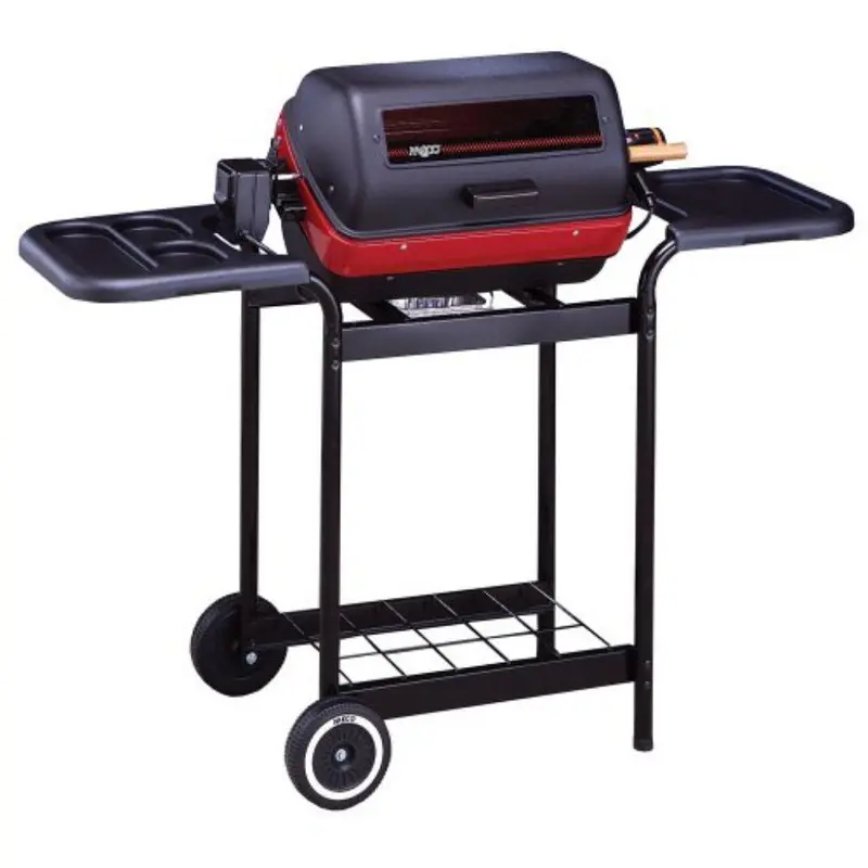 Americana 21-Inch Black Electric Cart Grill – Includes Rotisserie, Wire Shelf, And Polymer Side Tables 1