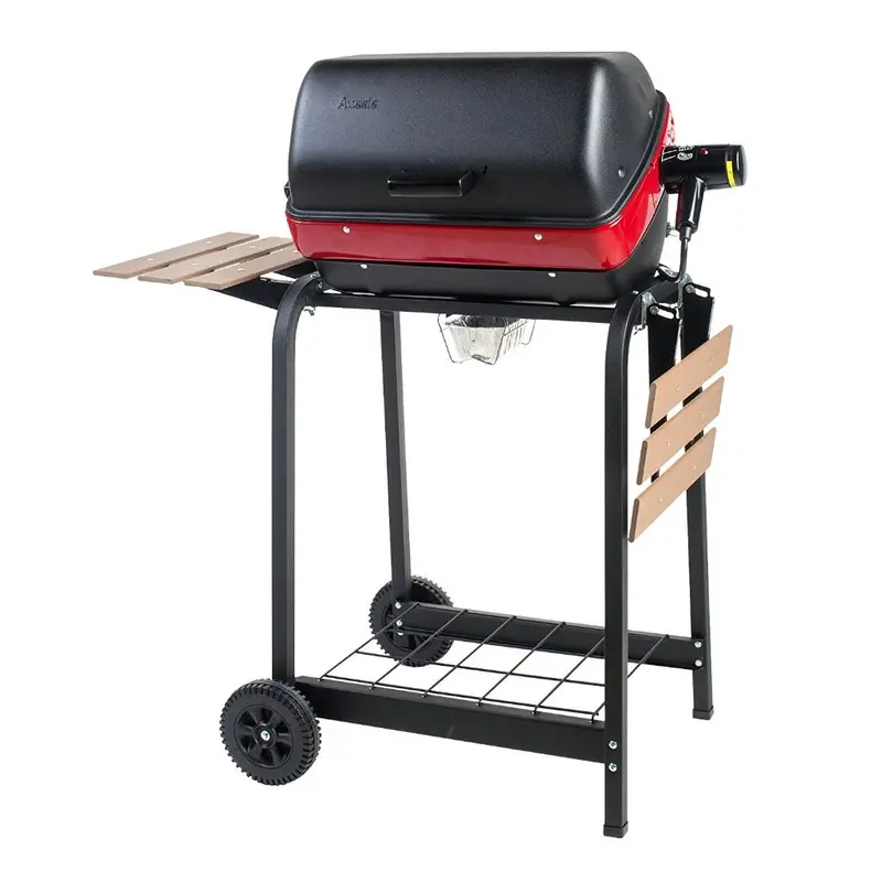 Americana 21-Inch Electric Cart Grill – Equipped With Composite-Wood Folding Side Tables And Wire Shelf 1