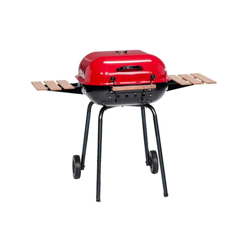 Americana 21" Swinger Charcoal Grill – Red With Dual Side Tables 1