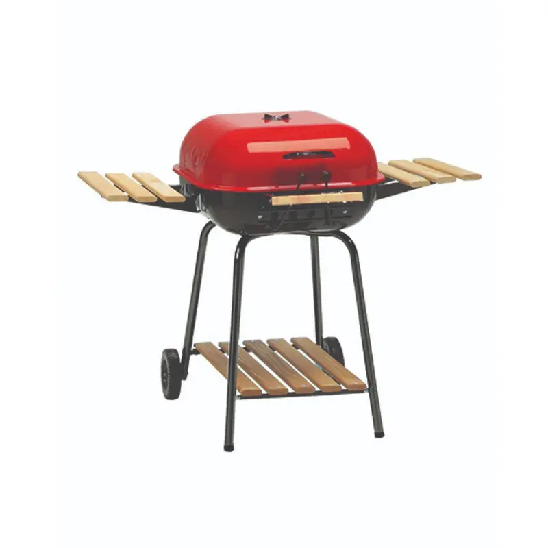 Americana 50" Swinger Charcoal Grill – Red With Two Side Tables & Lower Shelf 1