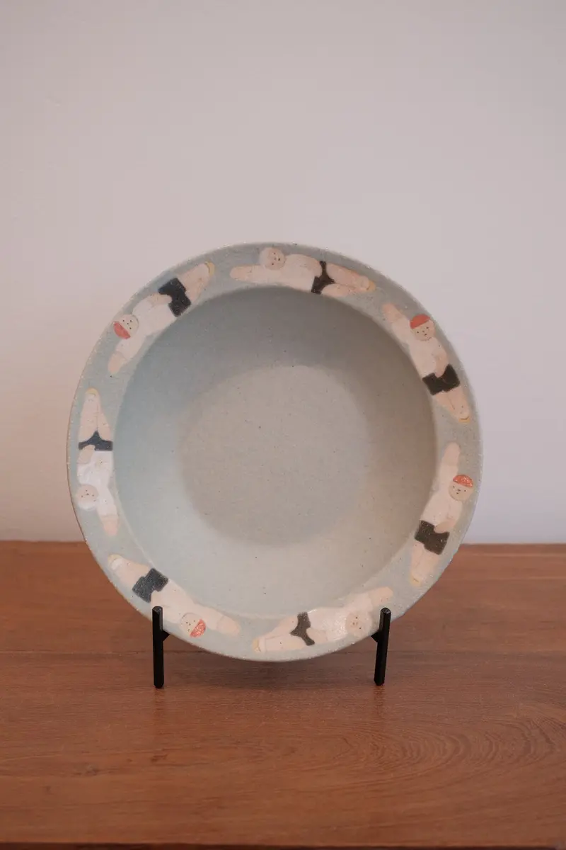 Aya Watanuki Bokkuri Deep Ceramic Plate – Blue Swimming Motif 1