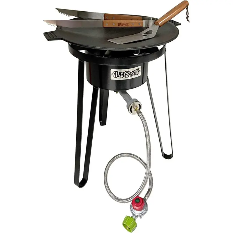 Bayou Classic 17-Inch Cast Iron Discada Cooker Set For Camp Cooking 1