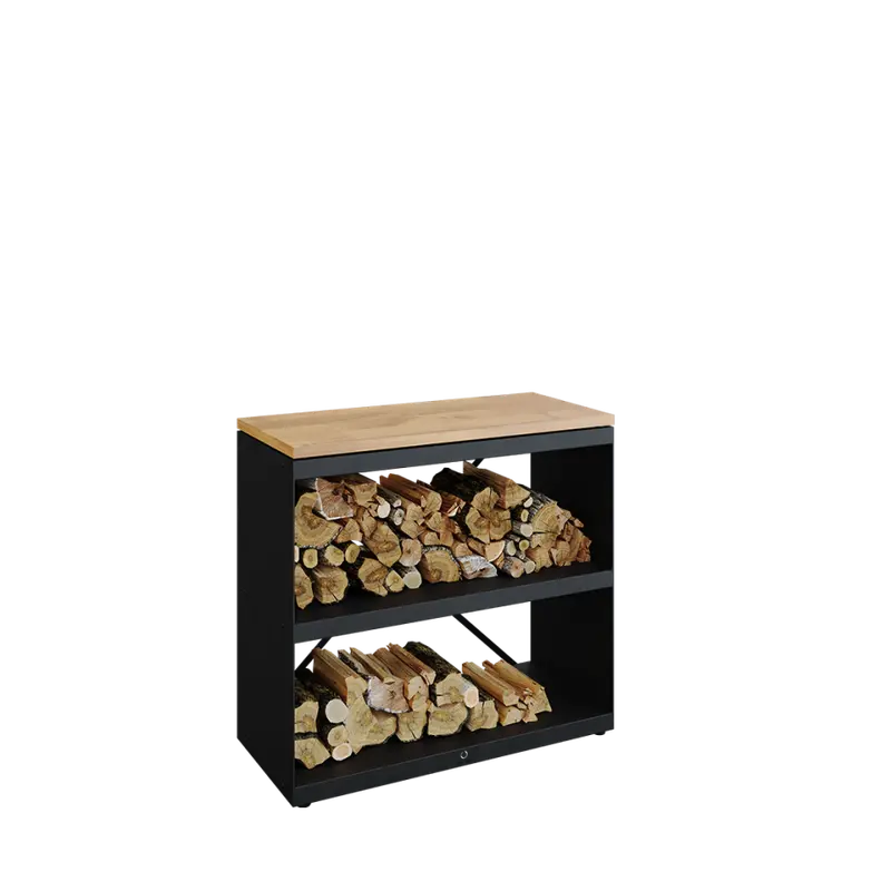 Black Wooden Dresser-Style Firewood Storage Unit 1
