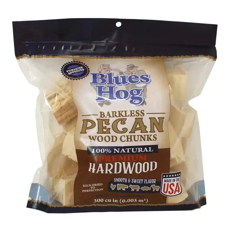 Blues Hog Barkless Pecan Smoking Chunks – 300 Cubic Inches, 8-Pack 1