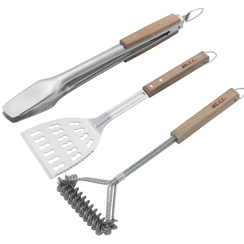 Bull 3-Piece Ergonomic Wooden-Handle Bbq Tool Set 1