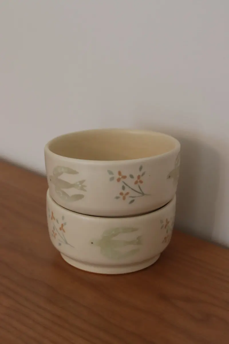 Buncho Pottery Bird-Embellished Mini Bowl 1