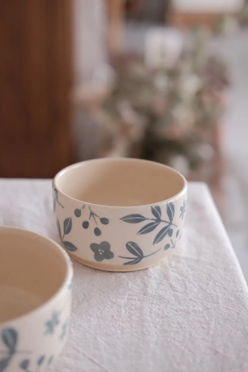 Buncho Pottery Blue-Toned Floral Small Bowl 1