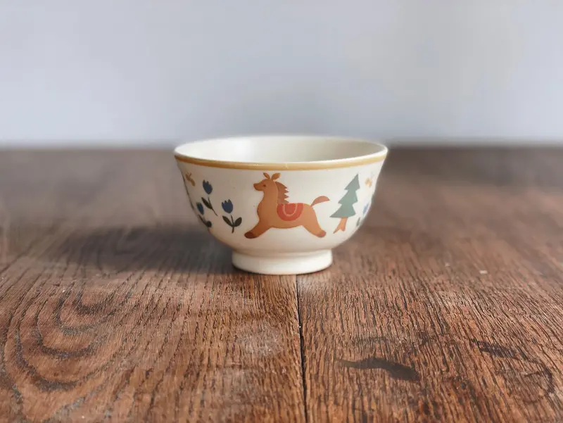 Buncho Pottery Horse-Design Rice Bowl 1