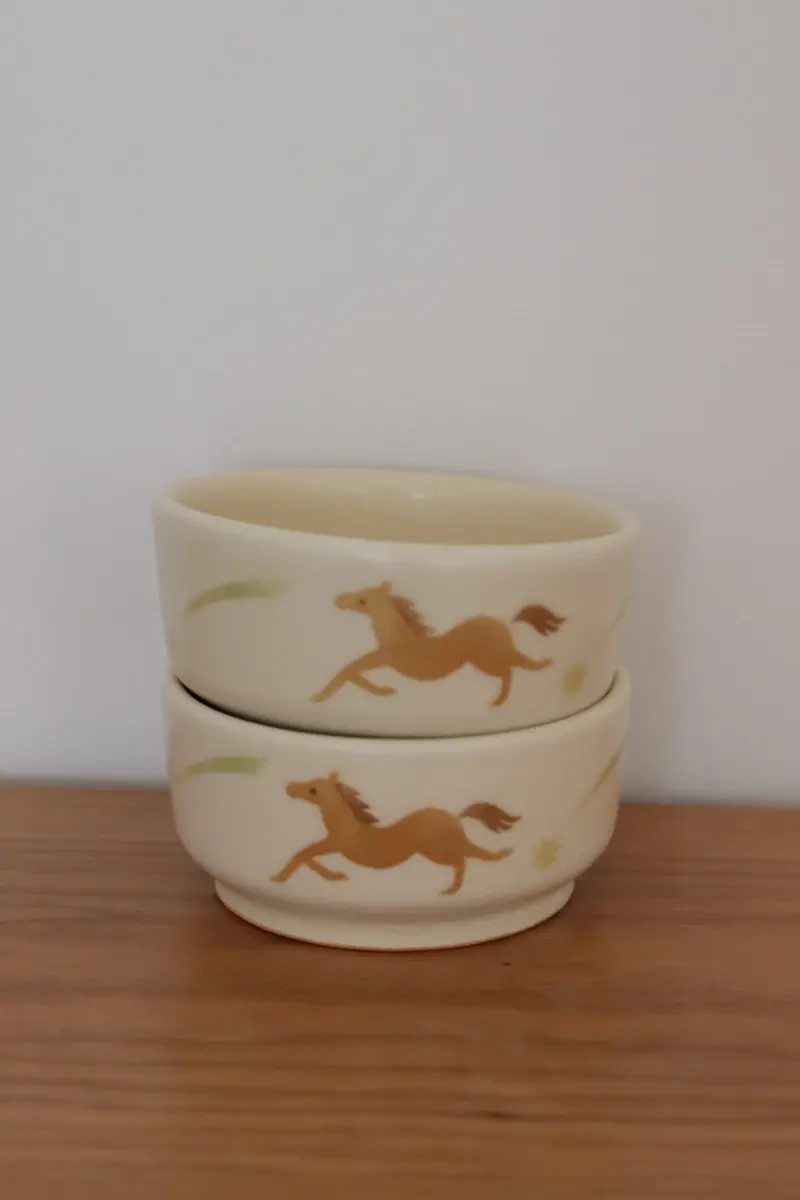 Buncho Pottery Horse-Print Small Ceramic Bowl 1