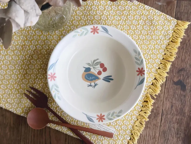 Buncho Pottery Parakeet & Cherry Design Deep Plate (6-Inch) 1
