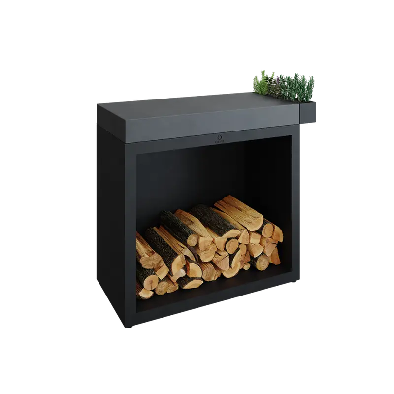 Butcher Block Storage Cabinet – 90Cm Black Frame & Dark Grey Ceramic 1