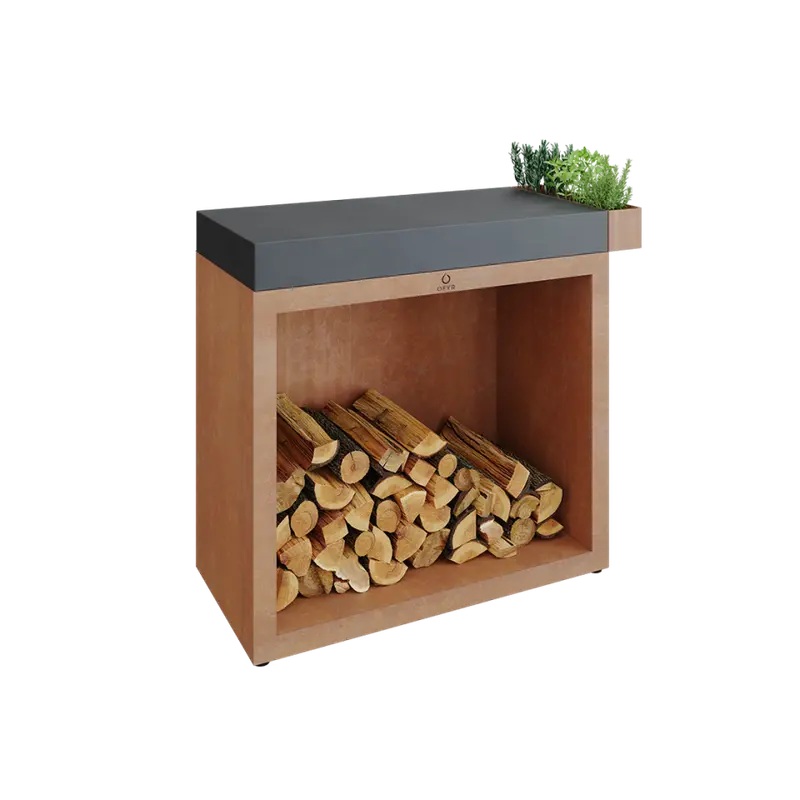 Butcher Block Storage Cabinet – 90Cm Corten & Dark Grey Ceramic 1