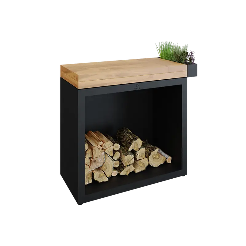 Butcher Block Storage Unit – 90Cm Black Finish With Teak Accents 1