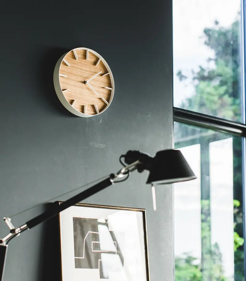 Contemporary Wall Clock – Steel Frame With Wooden Dial Accent 1