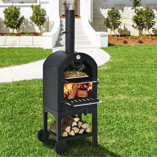 Costway Outdoor Pizza Oven – Portable, Includes 12" Pizza Stone & Waterproof Cover 1