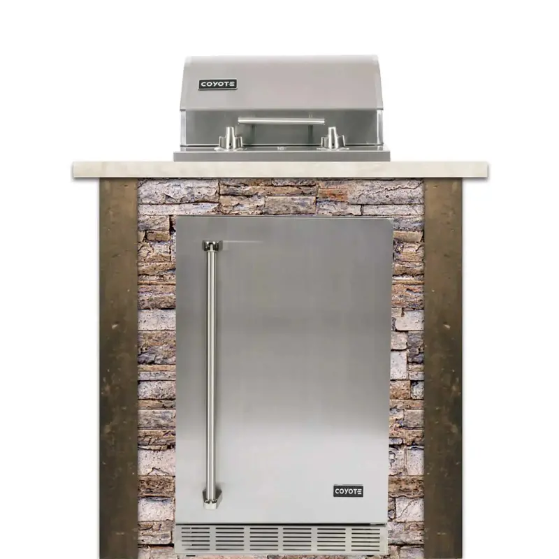 Coyote 3-Foot Brown Stacked Stone Rta Electric Grill Island With Built-In Refrigeration 1