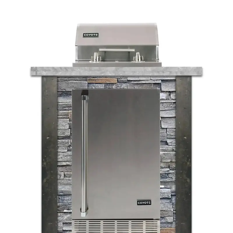 Coyote 3-Foot Gray Stacked Stone Rta Electric Grill Island With Built-In Refrigeration 1
