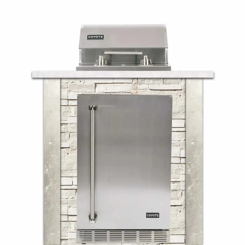 Coyote 3-Foot White Stacked Stone Rta Electric Grill Island With Built-In Refrigeration 1