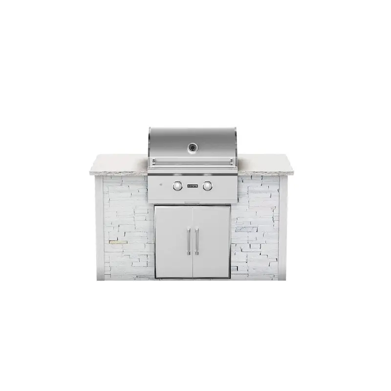 Coyote 5-Foot White Stacked Stone Rta Grill Island 1