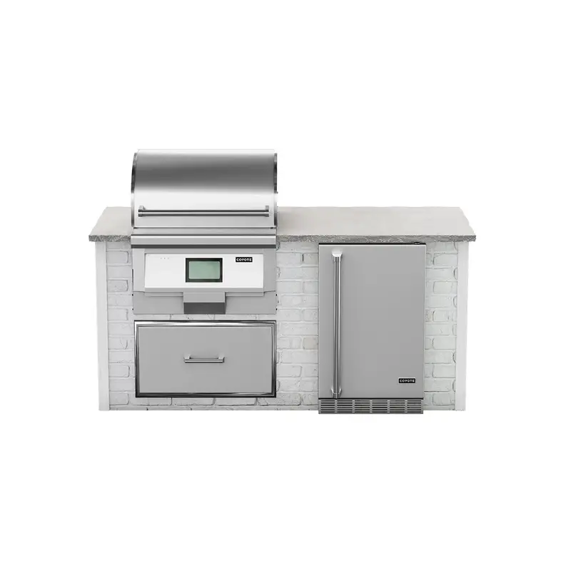 Coyote 6-Foot Rta Premium Pellet Grill Island With Refrigeration In White Reclaimed Brick 1