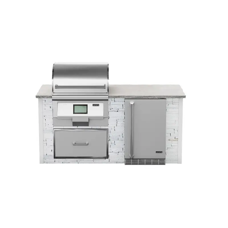 Coyote 6-Foot Rta Premium Pellet Grill Island With Refrigeration In White Stacked Stone 1