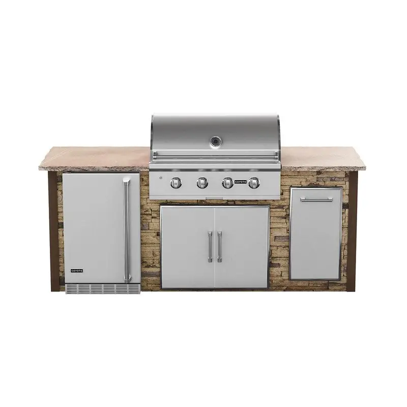 Coyote 8-Foot Rta Grill Island With Refrigeration In Brown Stacked Stone 1