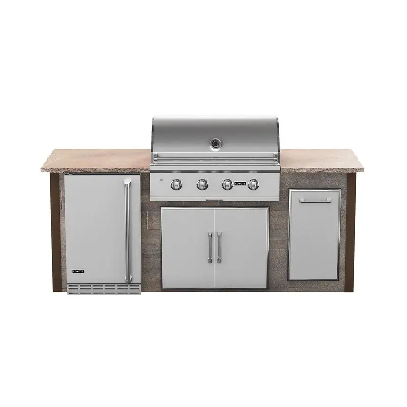 Coyote 8-Foot Rta Grill Island With Refrigeration In Brown Weathered Wood 1