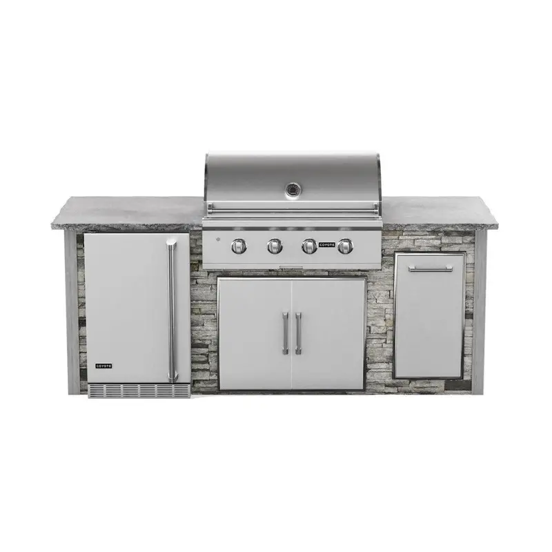 Coyote 8-Foot Rta Grill Island With Refrigeration In Gray Stacked Stone 1
