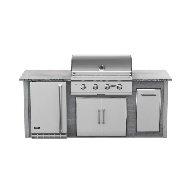 Coyote 8-Foot Rta Grill Island With Refrigeration In Gray Weathered Wood 1