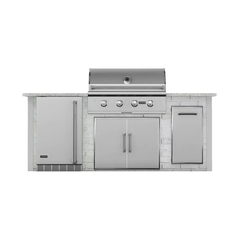 Coyote 8-Foot Rta Grill Island With Refrigeration In White Reclaimed Brick 1