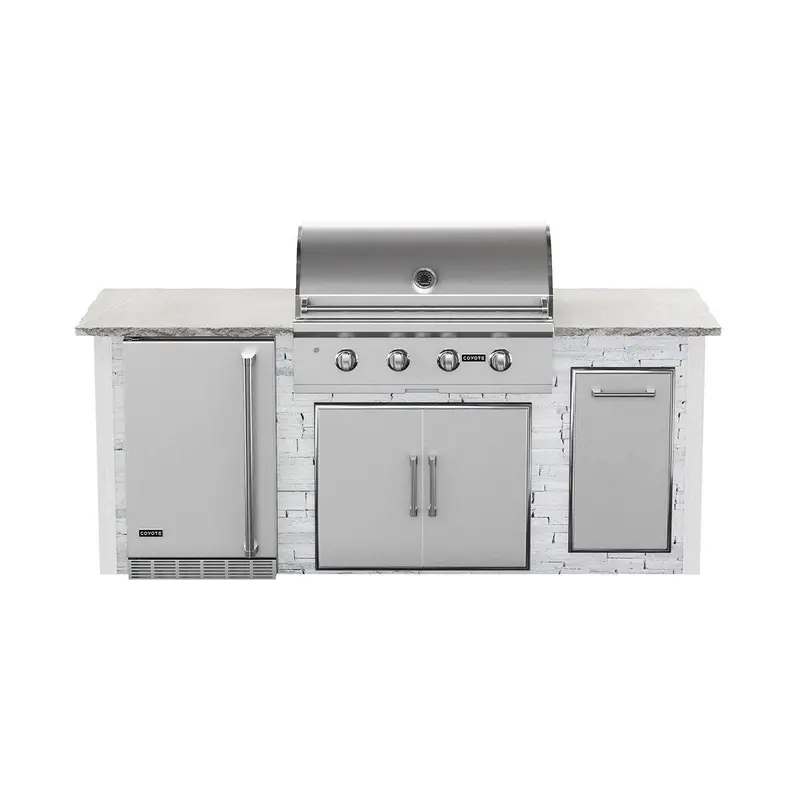Coyote 8-Foot Rta Grill Island With Refrigeration In White Stacked Stone 1
