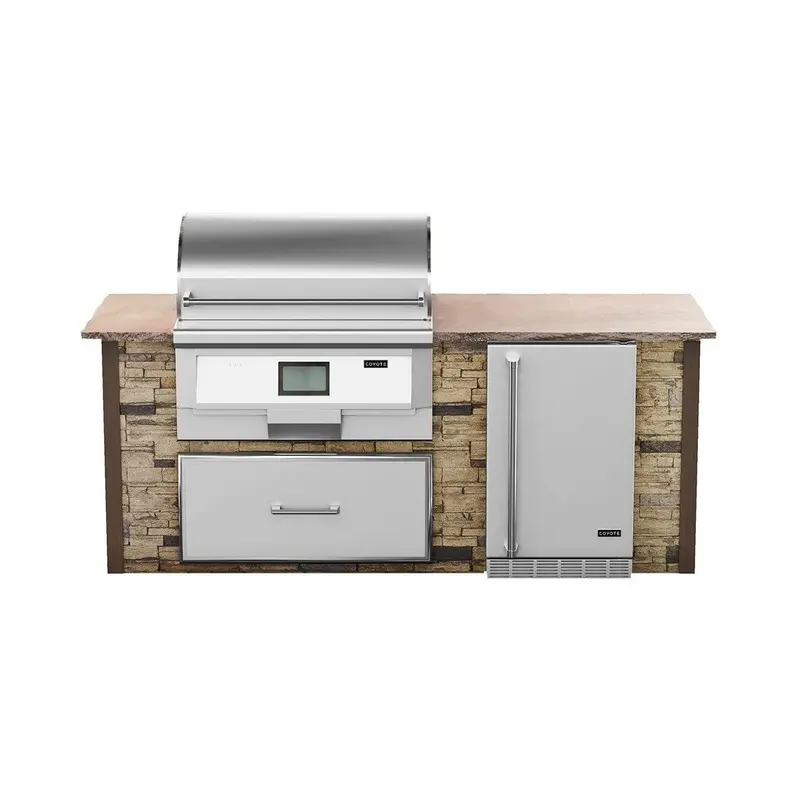 Coyote 8-Foot Rta Pellet Grill Island In Brown Stacked Stone 1