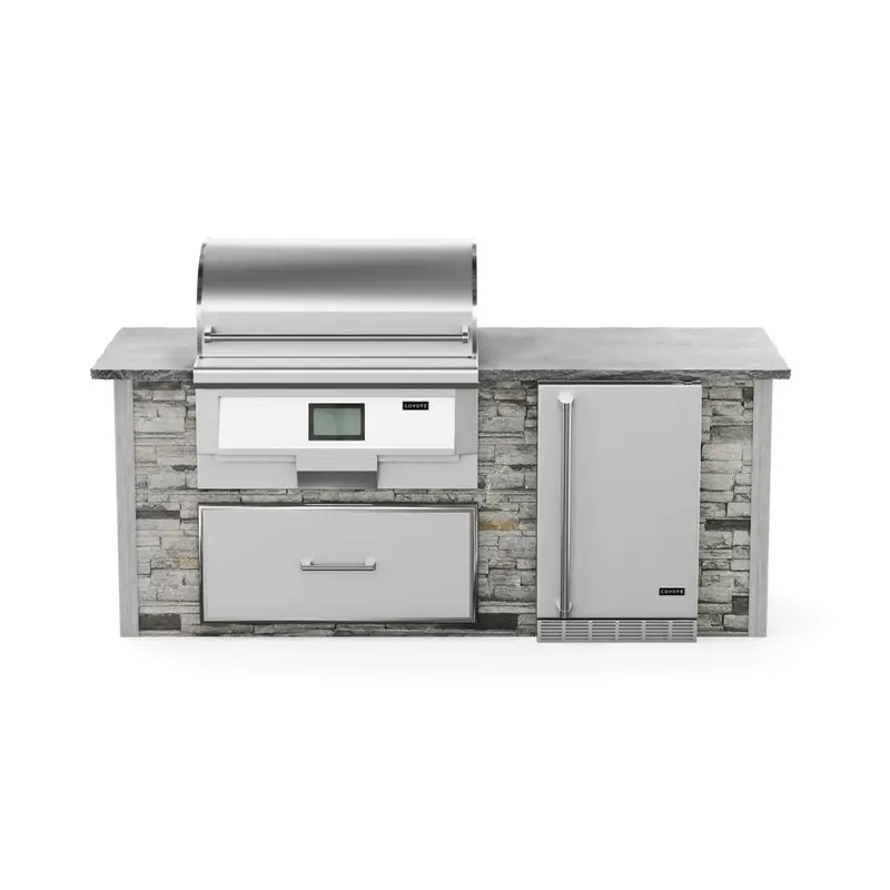 Coyote 8-Foot Rta Pellet Grill Island In Gray Stacked Stone 1