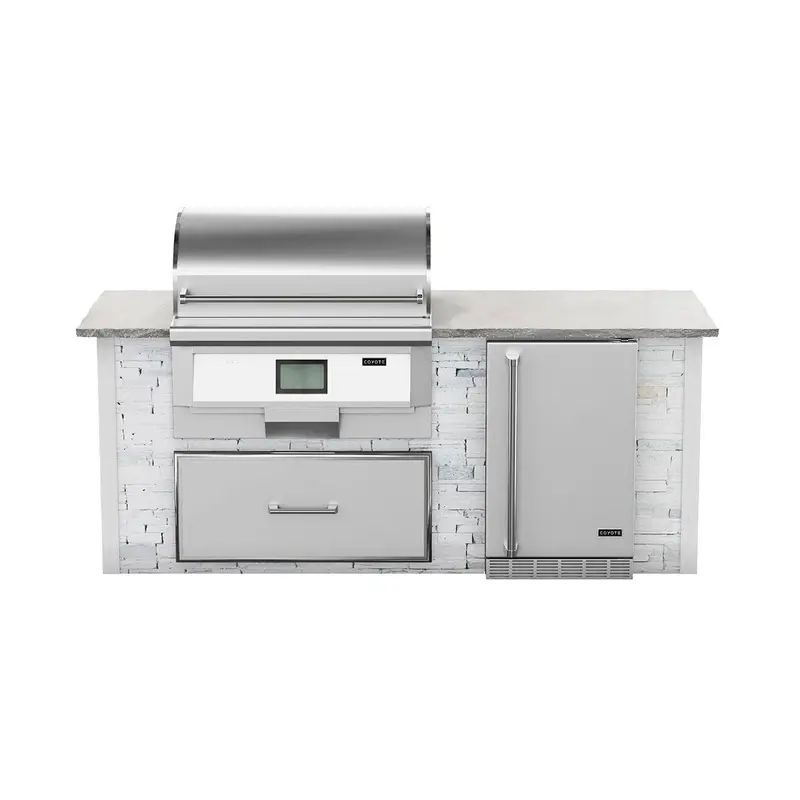 Coyote 8-Foot Rta Pellet Grill Island In White Stacked Stone 1