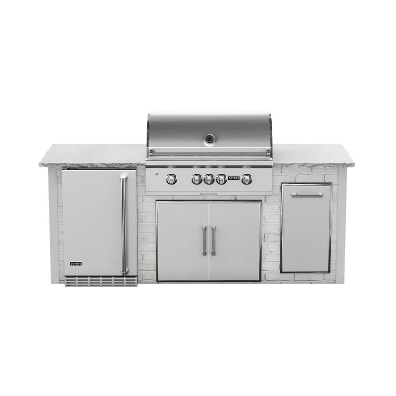 Coyote 8-Foot Rta Premium Grill Island With Refrigeration In White Reclaimed Brick 1