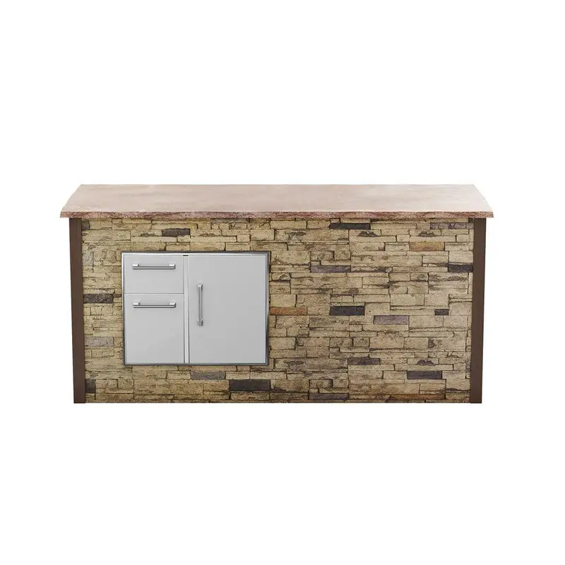 Coyote Rta 8-Foot Brown Stacked Stone Storage Bar Island – Left-Side Design 1