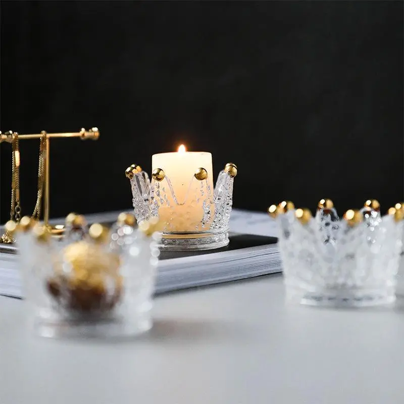 Crown-Design Glass Candle Holder For Votive Candles 1