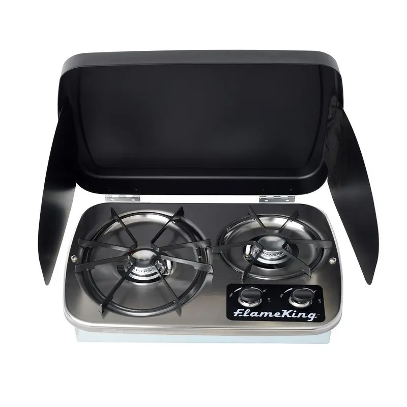 Flame King 2-Burner Built-In Rv Stove With Wind Protection Shield 1