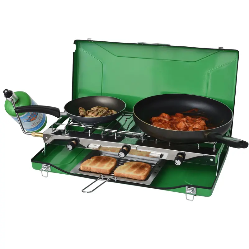 Flame King 3-Burner Portable Propane Camping Grill With Toast Tray 1