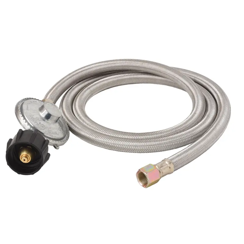 Flame King 5-Foot Steel-Braided Propane Hose With Qcc To 3/8" Flare Nut & Regulator 1