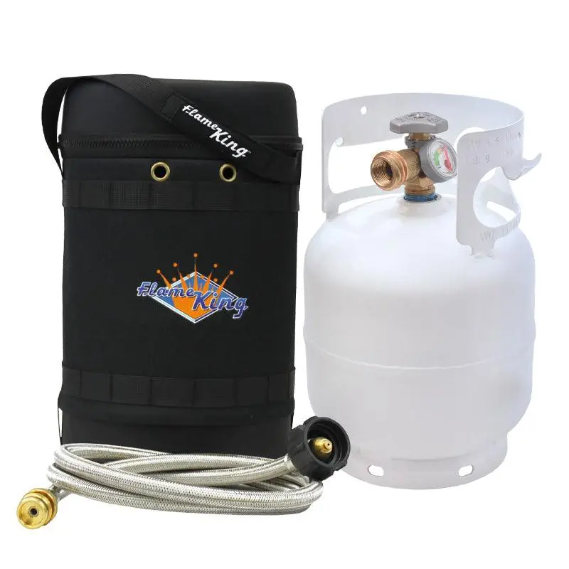 Flame King 5 Lb Propane Tank Hauler Kit – Gauge-Equipped Cylinder With Adapter Hose And Insulated Case 1