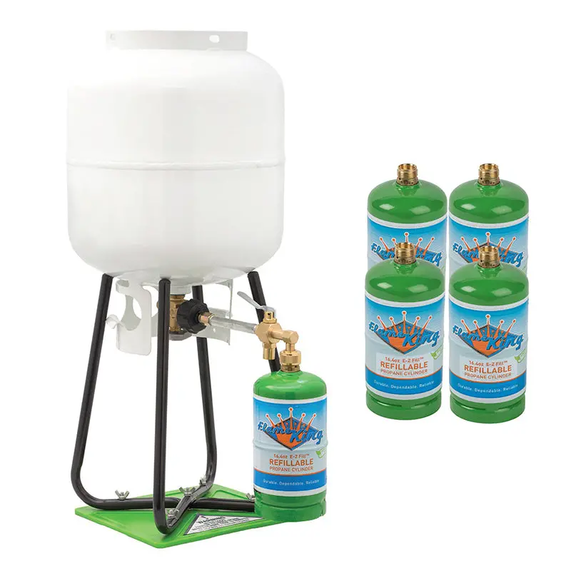 Flame King Eco-Friendly 5-Pack 1-Pound Refillable Propane Cylinders + Complete Refill System 1