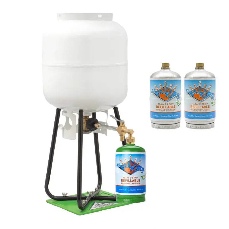 Flame King Sustainable Kit: 3 Refillable 1-Pound Propane Cylinders (2 Aluminum, 1 Steel) + Refill Accessory 1